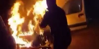 Gaziantep'te yanan araca cezaevi personeli müdahale etti, Bakan Tunç tebrik etti