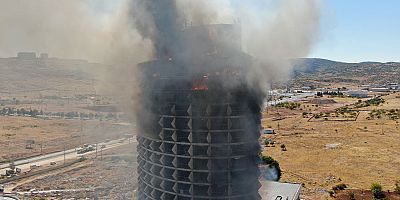 Yanan 17 katlı bina havadan görüntülendi